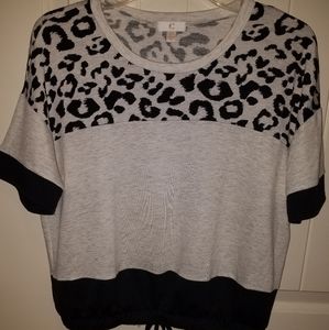 CHARMING CHARLIE grey and black leopard tie top